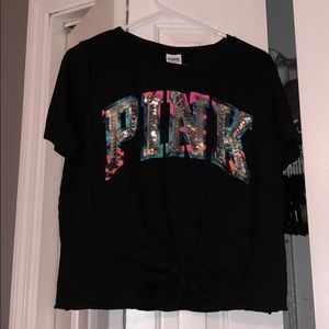 PINK knotted crop tee
